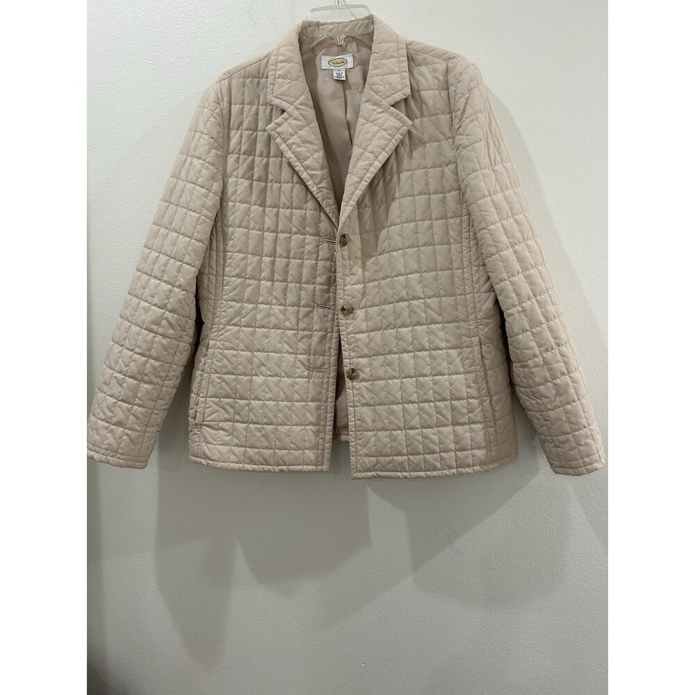 Talbots Womens Size 14 Jacket Lightweight Cream Quilted Button Front Collared